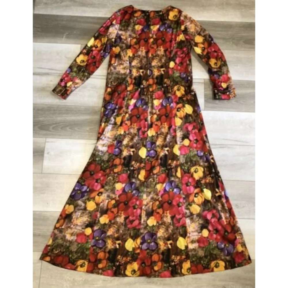 Vintage Handmade 1970s Bohemian Floral Print Long Sleeve Maxi Dress Hippie L - Picture 7 of 9